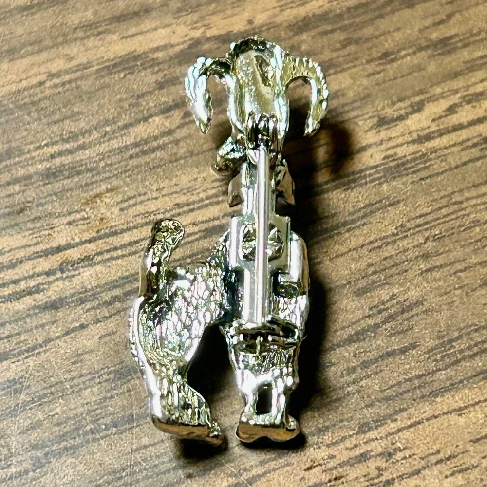 Vintage Poodle Brooch Silver Tone Red Enamel Bow Textured Dog Pin 1.75in